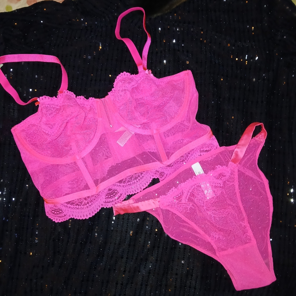 NEW AUDEN WOMENS SZ LARGE PINK BRA UNDERWEAR PANTIES SEXY SET DISCOUNT